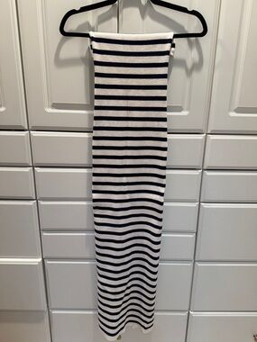 Striped Navy and White Knit Maxi Skirt
